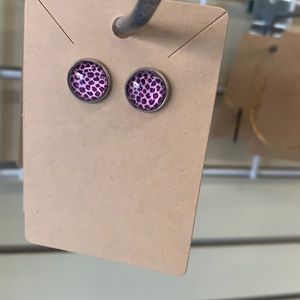 Pink and black leopard print earrings